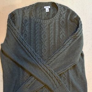 L.L. Bean Women’s Olive Green Cable Crewneck Sweater
